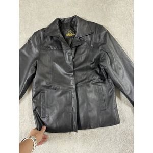 KC Collections Leather Jacket Womens M Black Collar Pockets Hook &‎ Loop Closure